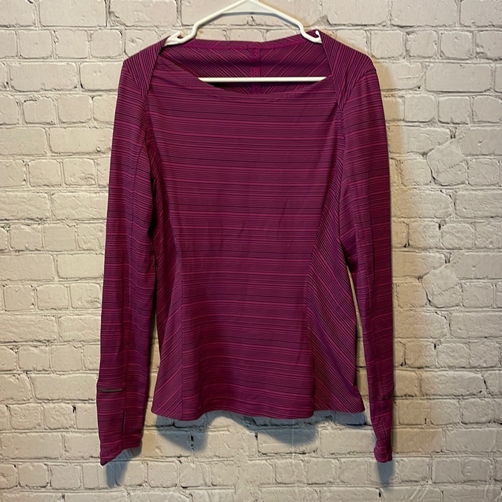 Lululemon Kanto Catch Me Long Sleeve Top Size 10 Striped Purple Black